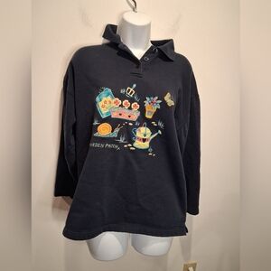 Tulchan Size L Grandmacore Navy Sweatshirt With Garden Embroidery